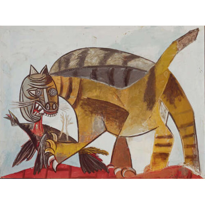 Кошка, пожирающая птицу