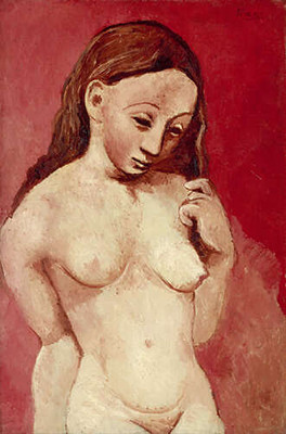 Обнаженная на красном фоне