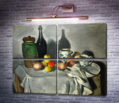 Глечик, пляшка, чашки і фрукти