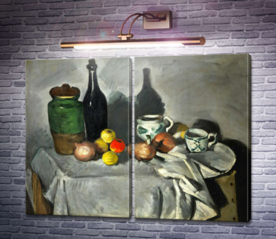 Глечик, пляшка, чашки і фрукти