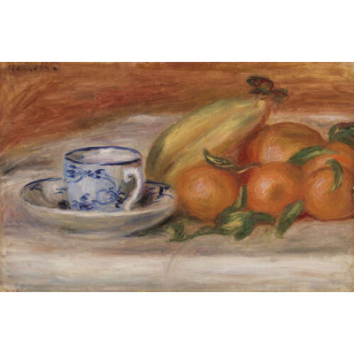 Апельсины, бананы и чайная чашка