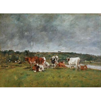 Пейзаж с коровами на лугу