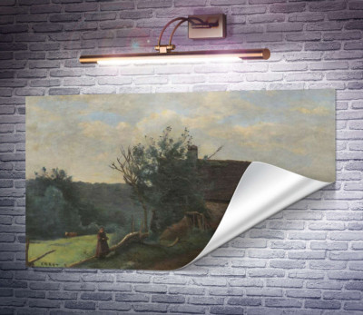 Пейзаж с фермой, всадником и девочкой