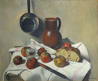 Яблоки, кувшин, стакан воды и хлеб