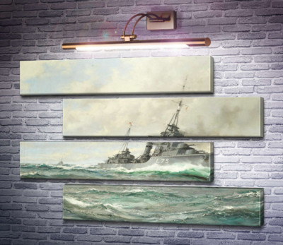 Есмінець трайбл-класу HMS Eskimo в гонитві, гармати палають
