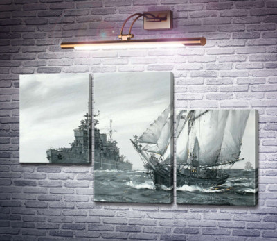 Лінкор HMS. Король Георг V ремонтує грецьку торгову шхуну у морі