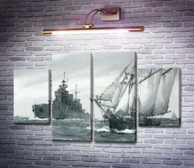 Лінкор HMS. Король Георг V ремонтує грецьку торгову шхуну у морі