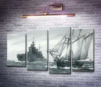Лінкор HMS. Король Георг V ремонтує грецьку торгову шхуну у морі