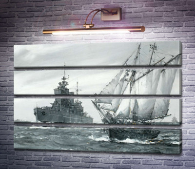 Лінкор HMS. Король Георг V ремонтує грецьку торгову шхуну у морі