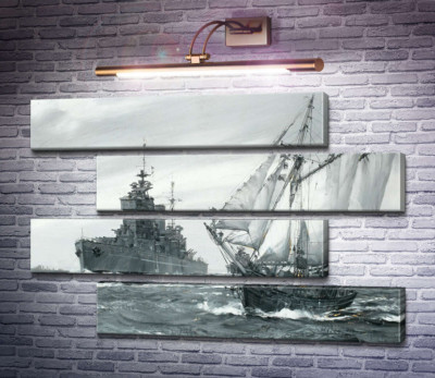 Лінкор HMS. Король Георг V ремонтує грецьку торгову шхуну у морі