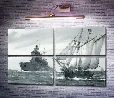 Линкор H.M.S. Король Георг V ремонтирует греческую торговую шхуну в море