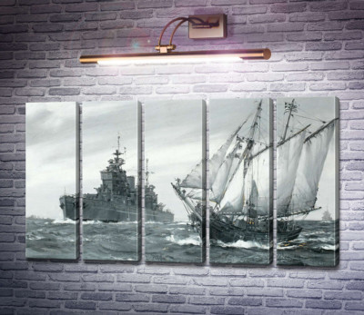 Лінкор HMS. Король Георг V ремонтує грецьку торгову шхуну у морі