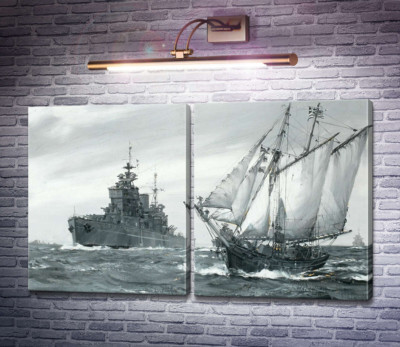 Лінкор HMS. Король Георг V ремонтує грецьку торгову шхуну у морі