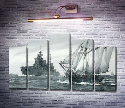 Лінкор HMS. Король Георг V ремонтує грецьку торгову шхуну у морі