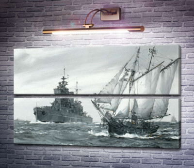Лінкор HMS. Король Георг V ремонтує грецьку торгову шхуну у морі