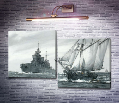 Линкор H.M.S. Король Георг V ремонтирует греческую торговую шхуну в море
