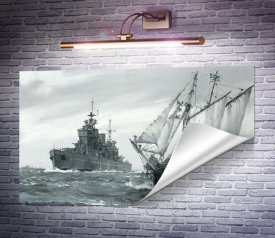 Лінкор HMS. Король Георг V ремонтує грецьку торгову шхуну у морі