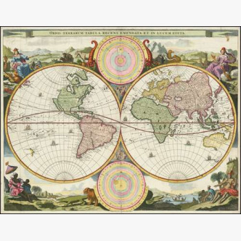 Цветная карта мира. Амстердам, Вишер, 1663 г