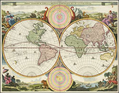 Цветная карта мира. Амстердам, Вишер, 1663 г