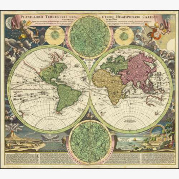Общий вид земного шара с небесным полушарием Утрока, Иоганн Баптист Хоманн, 1720 г.