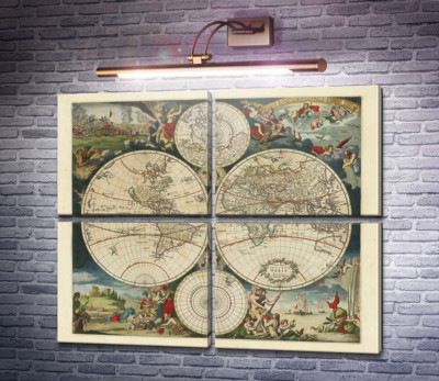 Новая карта мира из мастерской Юсти Данкертса в Амстердаме, 1754 г.