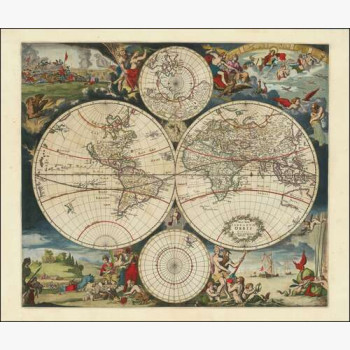 Новая карта мира из мастерской Юсти Данкертса в Амстердаме, 1754 г.