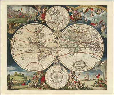 Новая карта мира из мастерской Юсти Данкертса в Амстердаме, 1754 г.