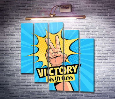 Символ победы дополняет фразу "victory is yours"