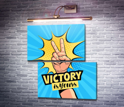 Символ победы дополняет фразу "victory is yours"