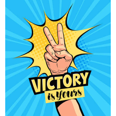 Символ перемоги доповнює фразу "victory is yours"