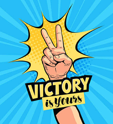 Символ победы дополняет фразу "victory is yours"