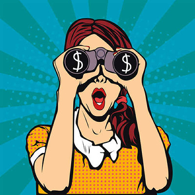 Дівчина з біноклем і гроші на горизонті