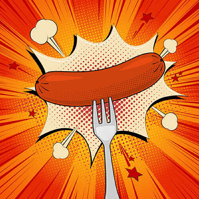 Гаряча сосиска на виделці