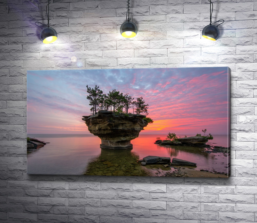 Картина "Скалистый островок на озере Гурон. Канада"