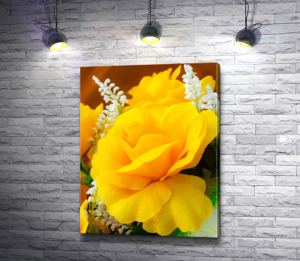 Картина "Желтые розы крупным планом"