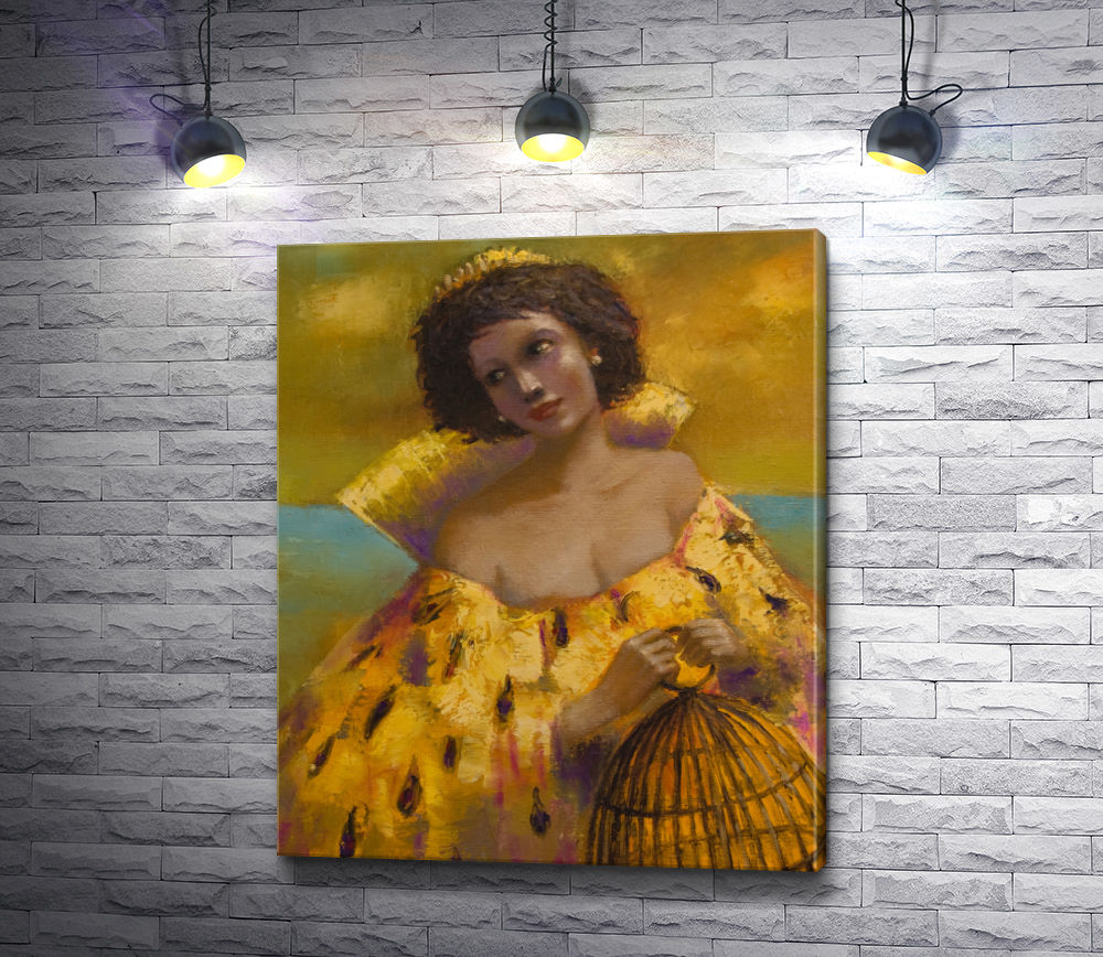 Картина "Лилия Кулианионак - Женщина в желтом с клеткой в руках"