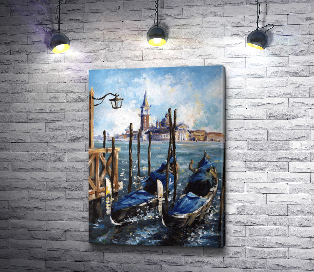 Картина "Две гондолы у причала. Венеция, Италия"