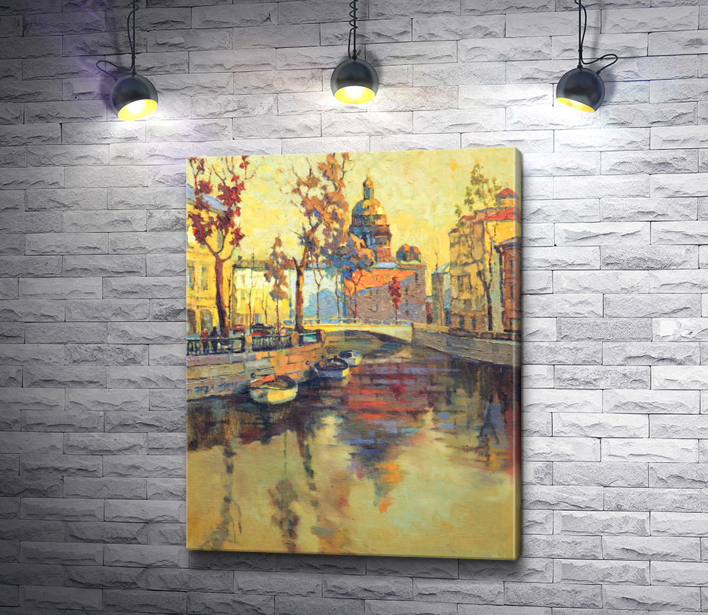 Картина "Гоодской канал и вид на храм. Санкт-Петербург, Россия"