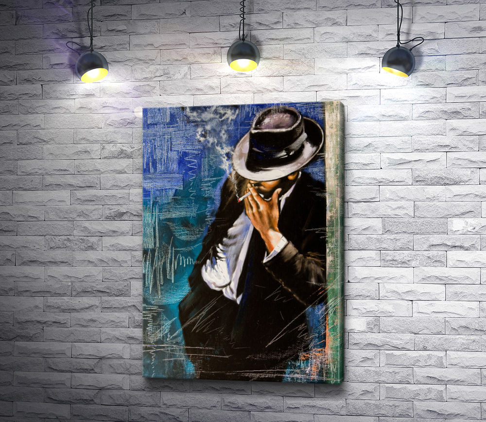 Картина "Мужчина в шляпе и с сигаретой"