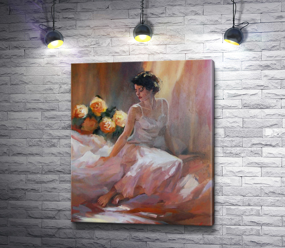 Картина "Девушка в белом пеньюаре в спальне"