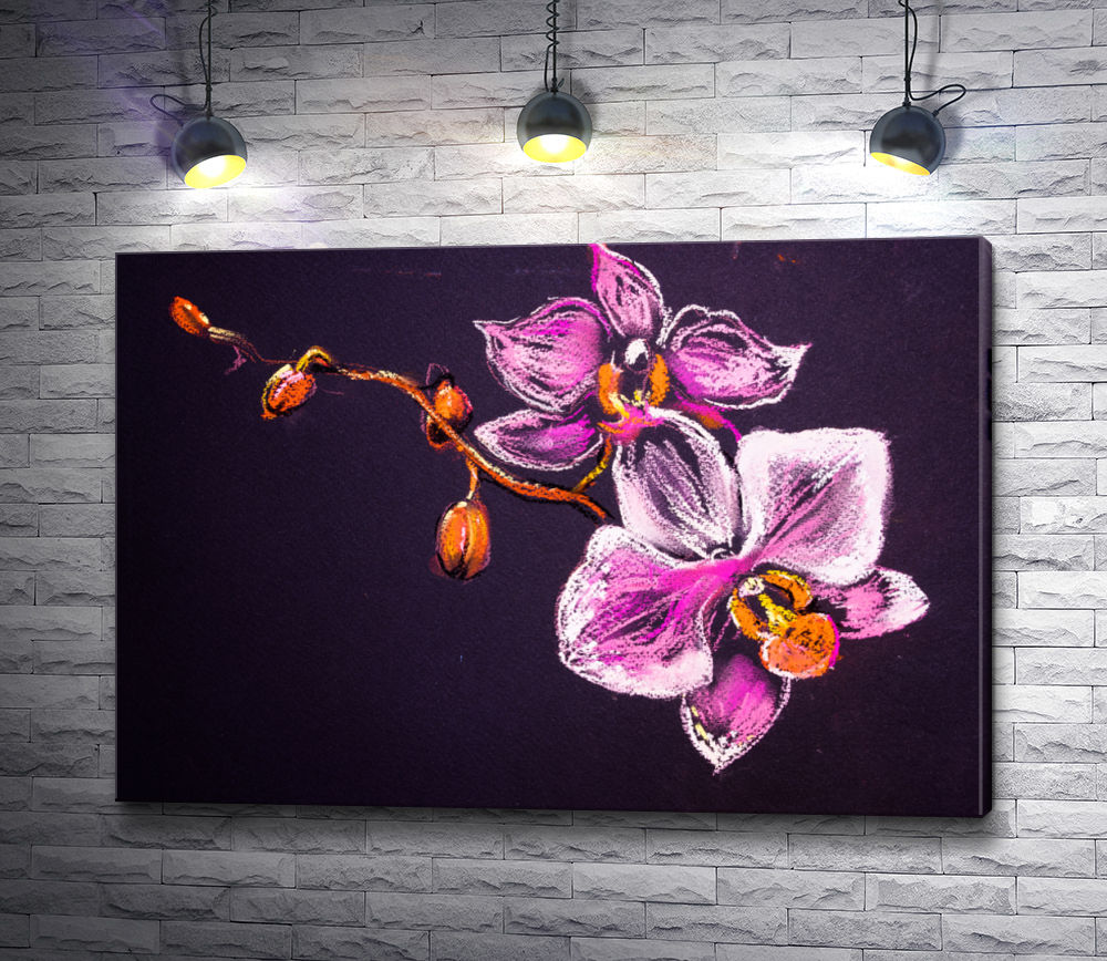 Картина "Сиреневые орхидеи на черном фоне"