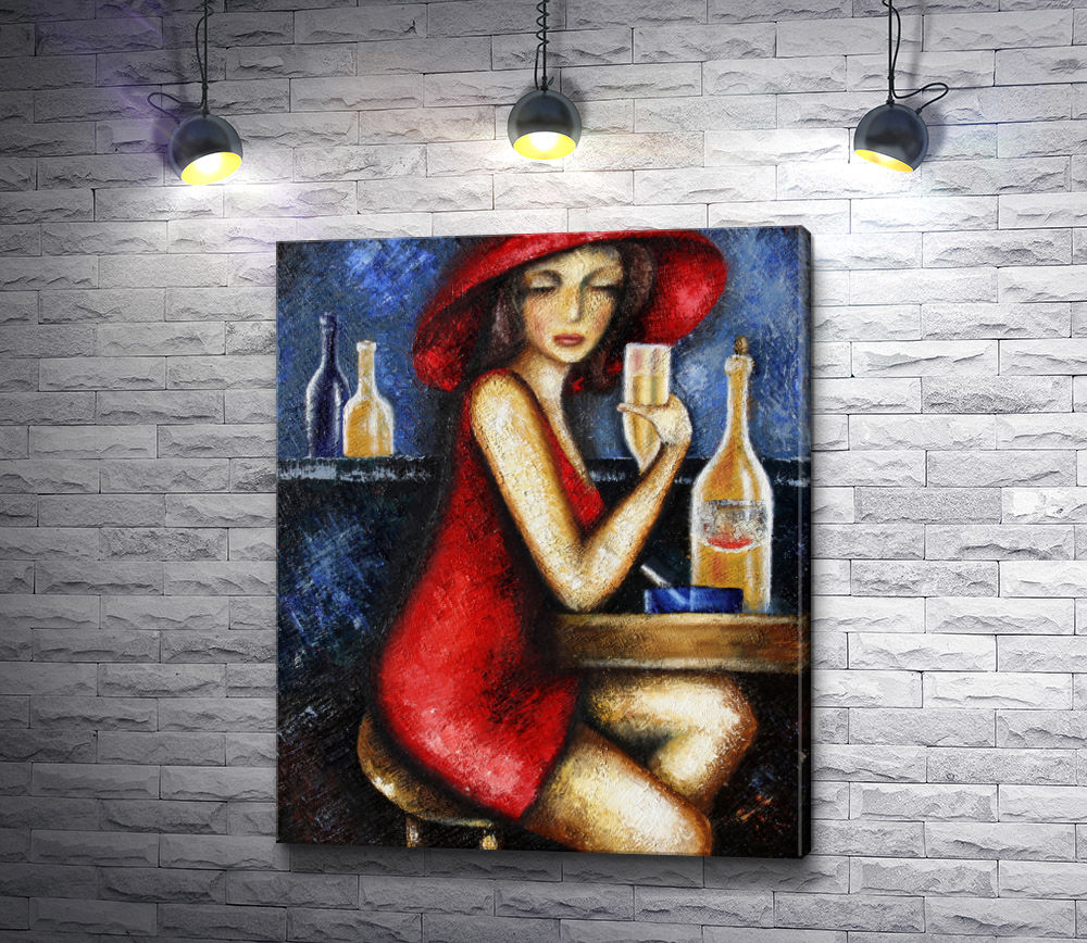 Картина "Леди в красном в баре "