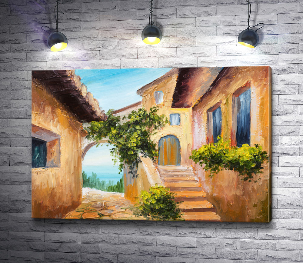 Картина "Итальянский дворик с видом на море"