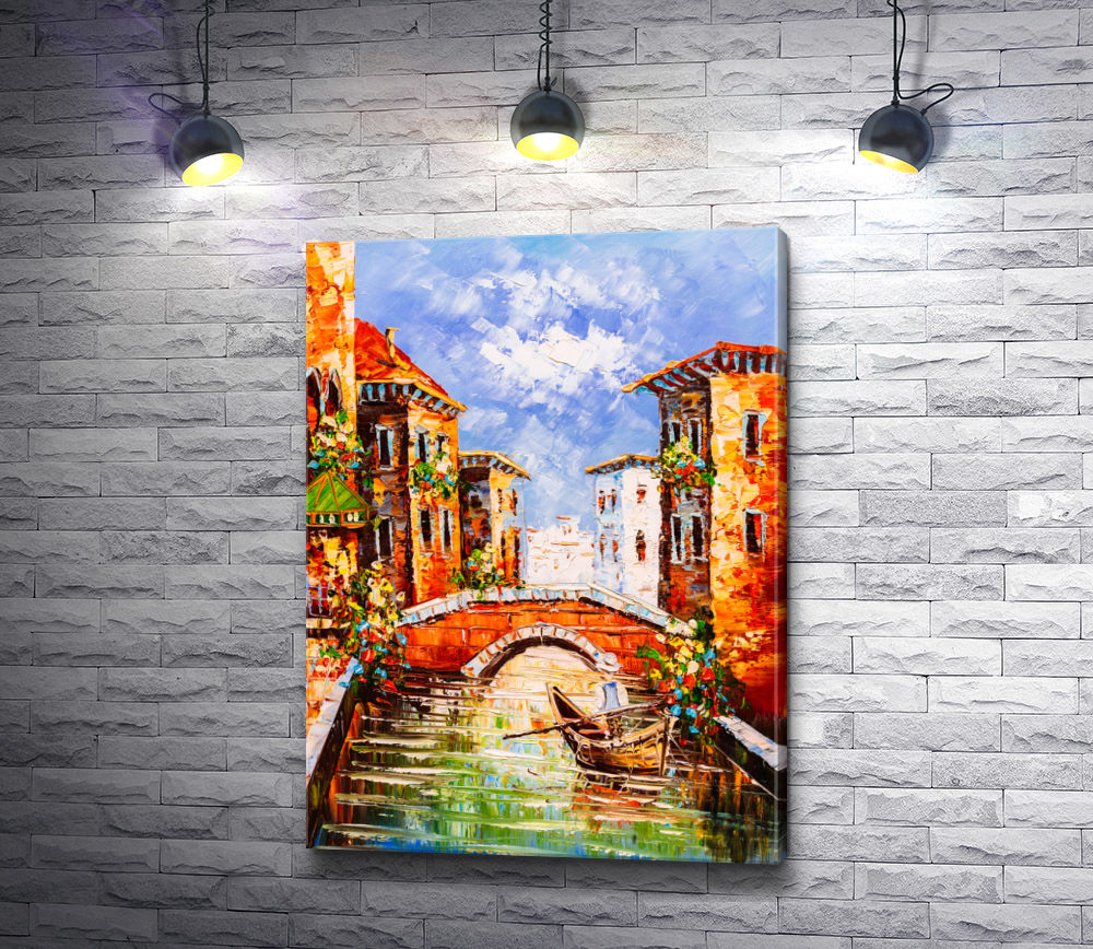 Картина "Гандольщик плывет по каналу Венеции "