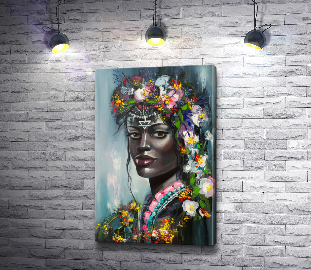 Картина "Портрет африканки в цветочном венке"