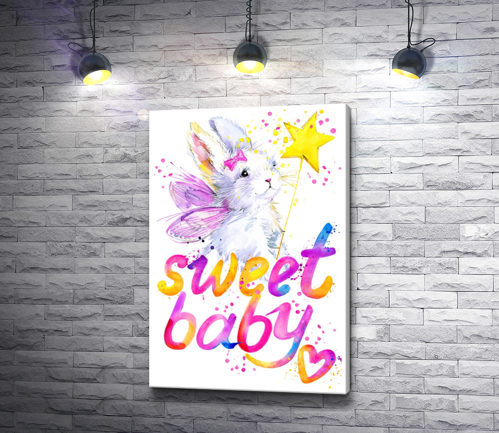 Картина "Кролик и текст "Sweet baby""