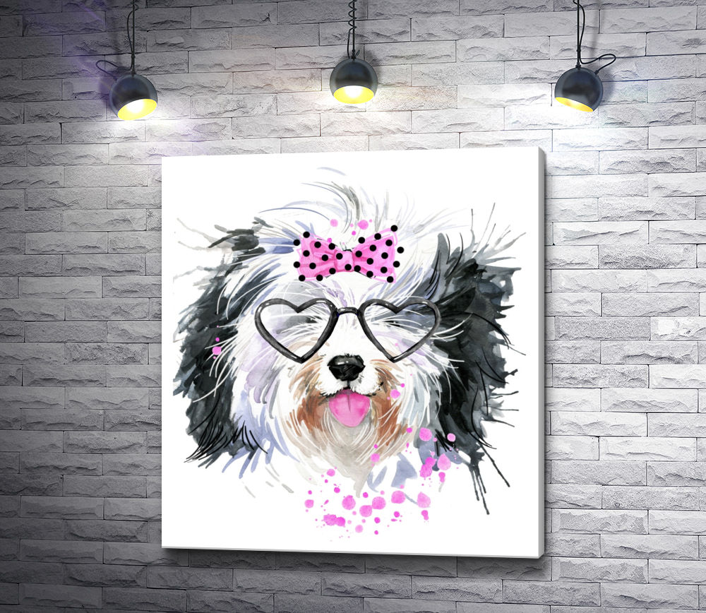 Картина "Забавный пес в очках-сердечках"