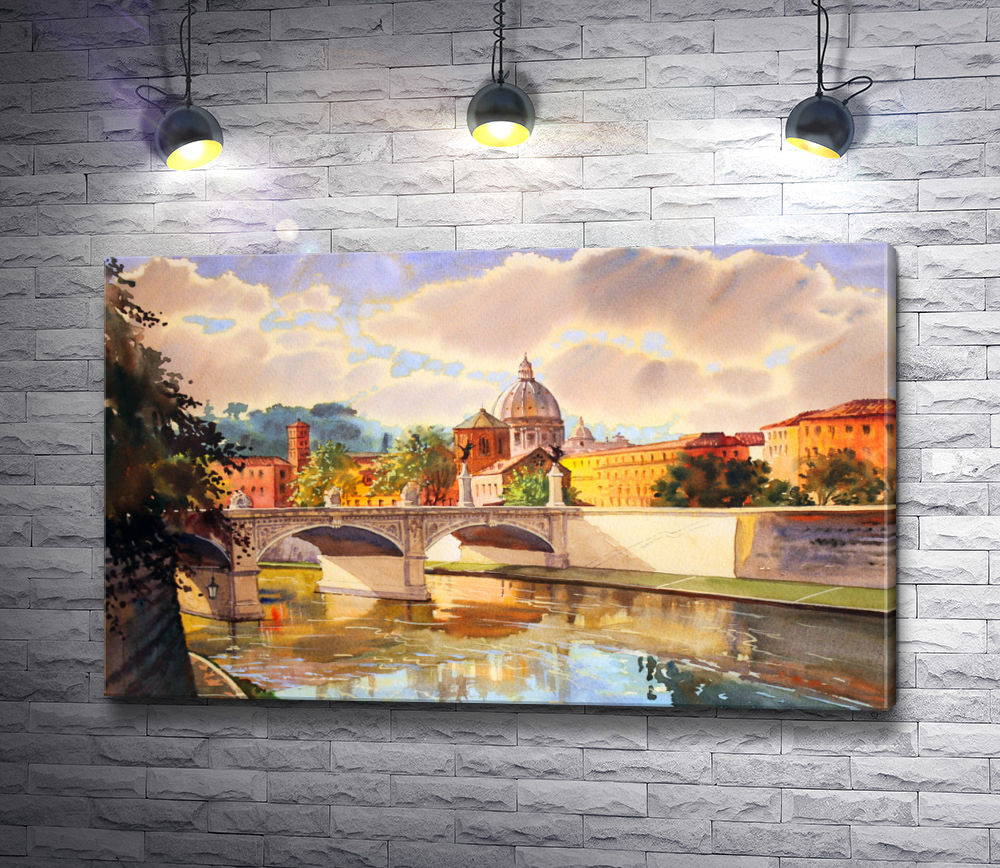 Картина "Базилика Сан-Пьетро на реке Тибр. Рим, Италия"