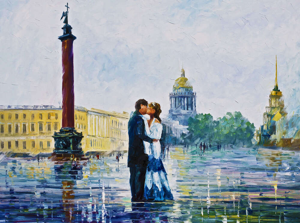 репродукція картина-постер  Поцілунок в Санкт-Петербурзі Леонід Афремов