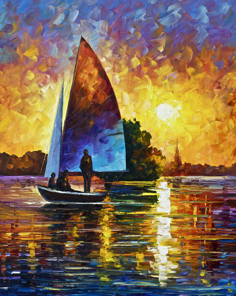 репродукція картина-постер  Захід сонця на озері Леонід Афремов